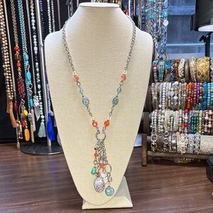 Ruby Rd. Silver Necklace with Orange and Blue Accents
